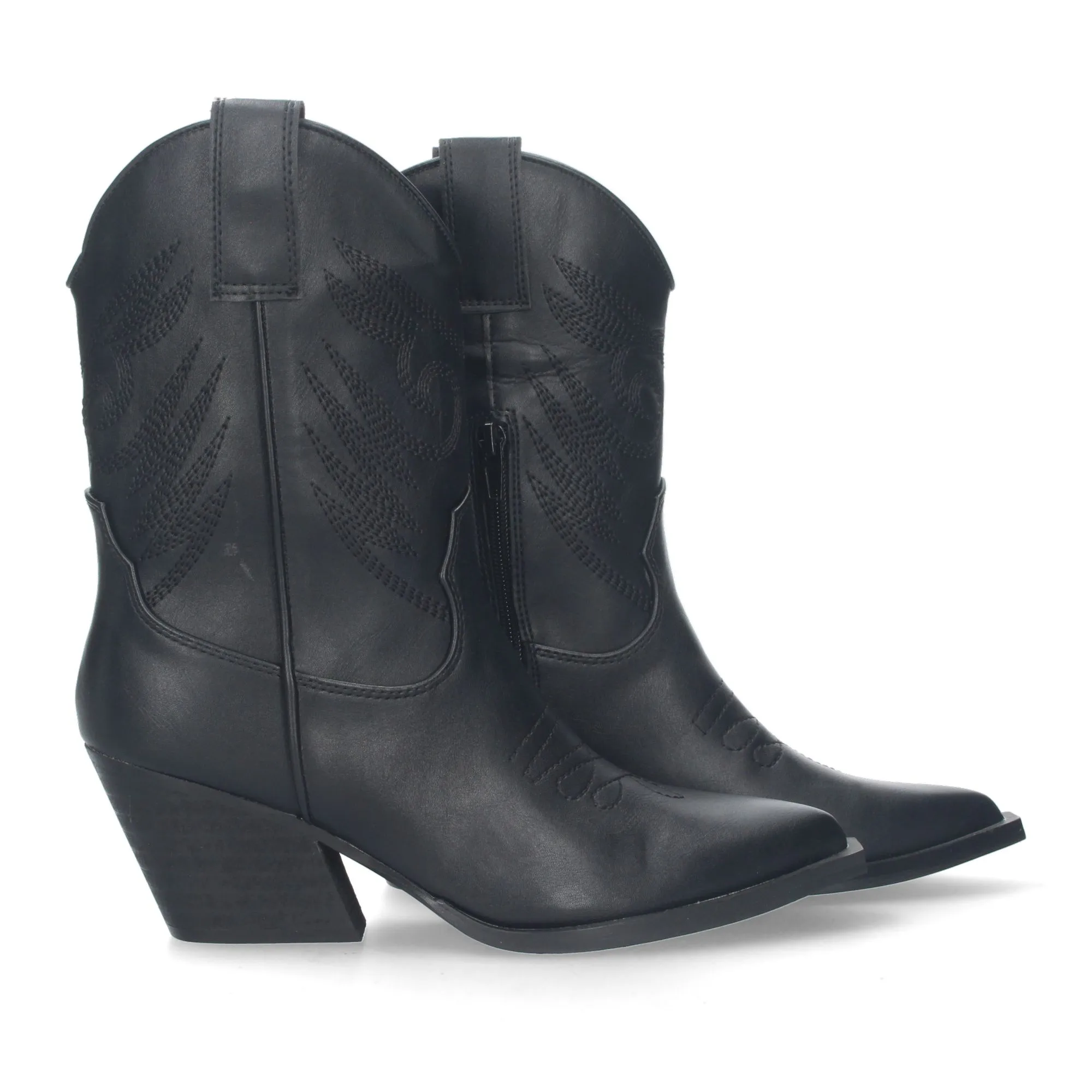 Botines de tacón campero estilo cowboy mujer color negro