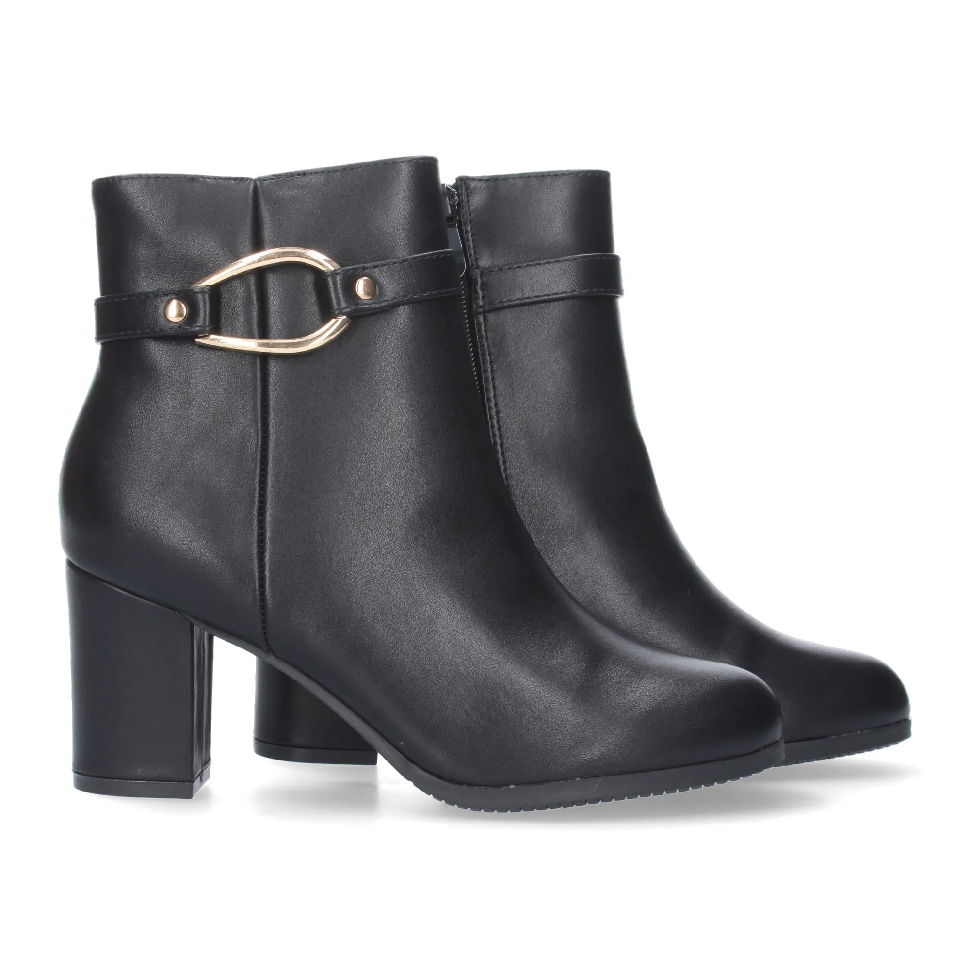 Botines de tacón cómodo diseño hebilla mujer color negro FZ230
