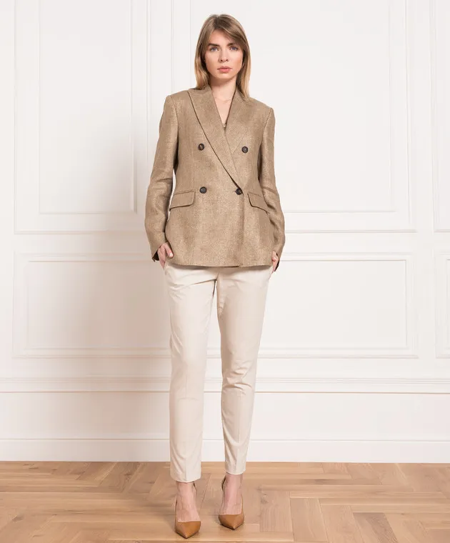 Brunello Cucinelli Beige pants with monil chain
