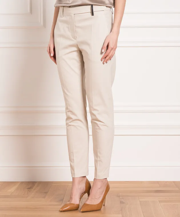 Brunello Cucinelli Beige pants with monil chain