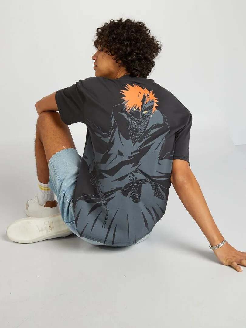CAMISETA ANCHA CON CUELLO REDONDO 'BLEACH'  NEGRO
