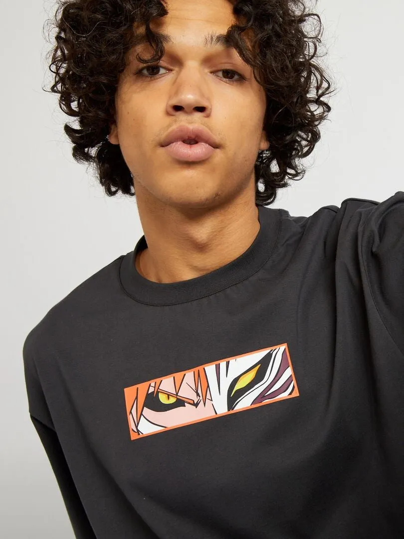 CAMISETA ANCHA CON CUELLO REDONDO 'BLEACH'  NEGRO