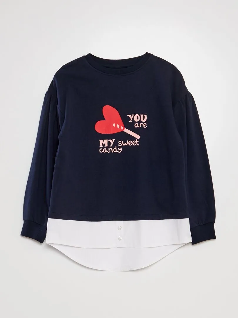 CAMISETA CON MANGA LARGA ABOMBADA  AZUL