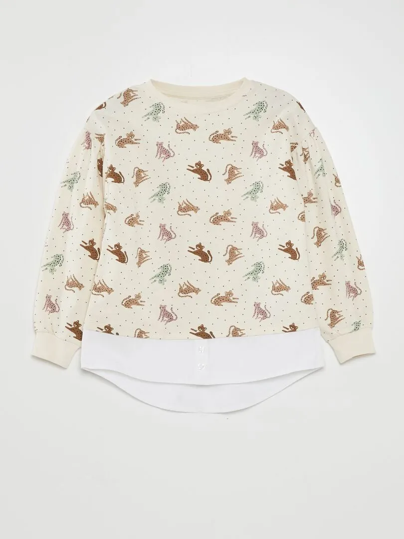 CAMISETA CON MANGA LARGA ABOMBADA  BLANCO