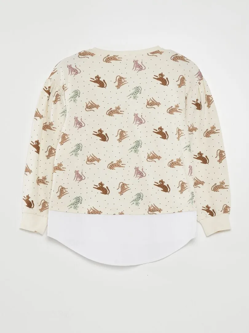 CAMISETA CON MANGA LARGA ABOMBADA  BLANCO