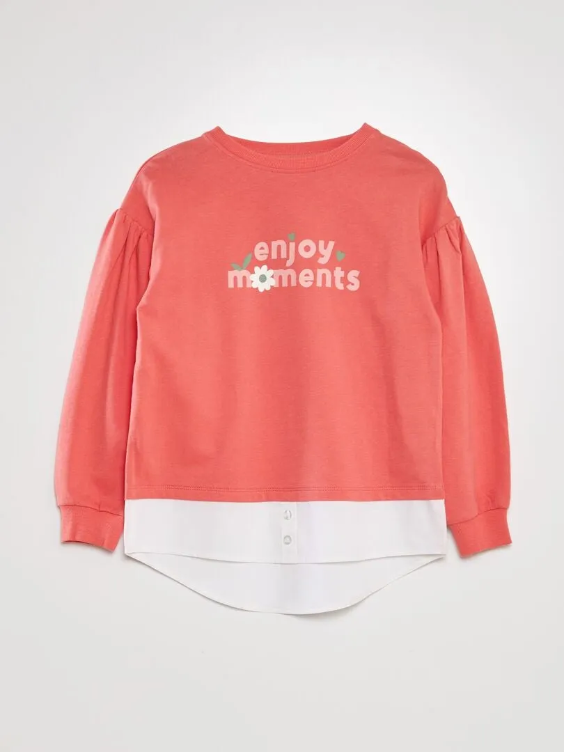CAMISETA CON MANGA LARGA ABOMBADA  ROSA