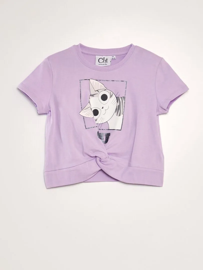 CAMISETA DE ALGODóN 'UNA VIDA DE GATO'  PURPURA