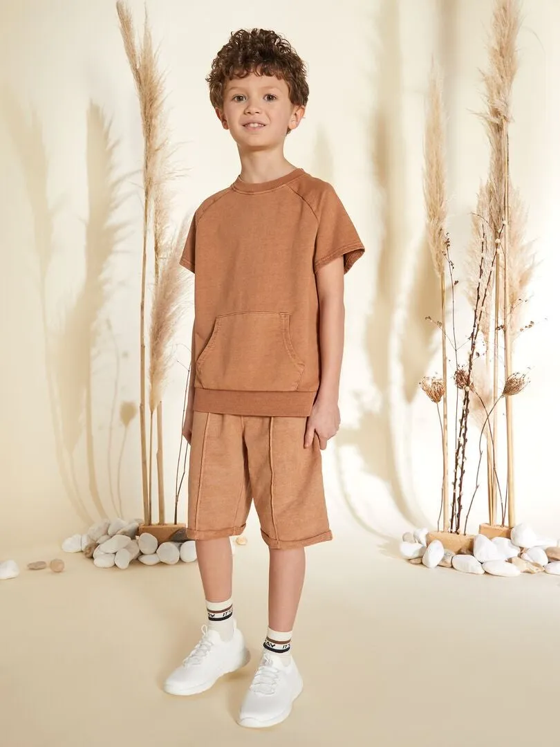 CAMISETA GRUESA DE ALGODóN CON BOLSILLO TIPO CANGURO  MARRON