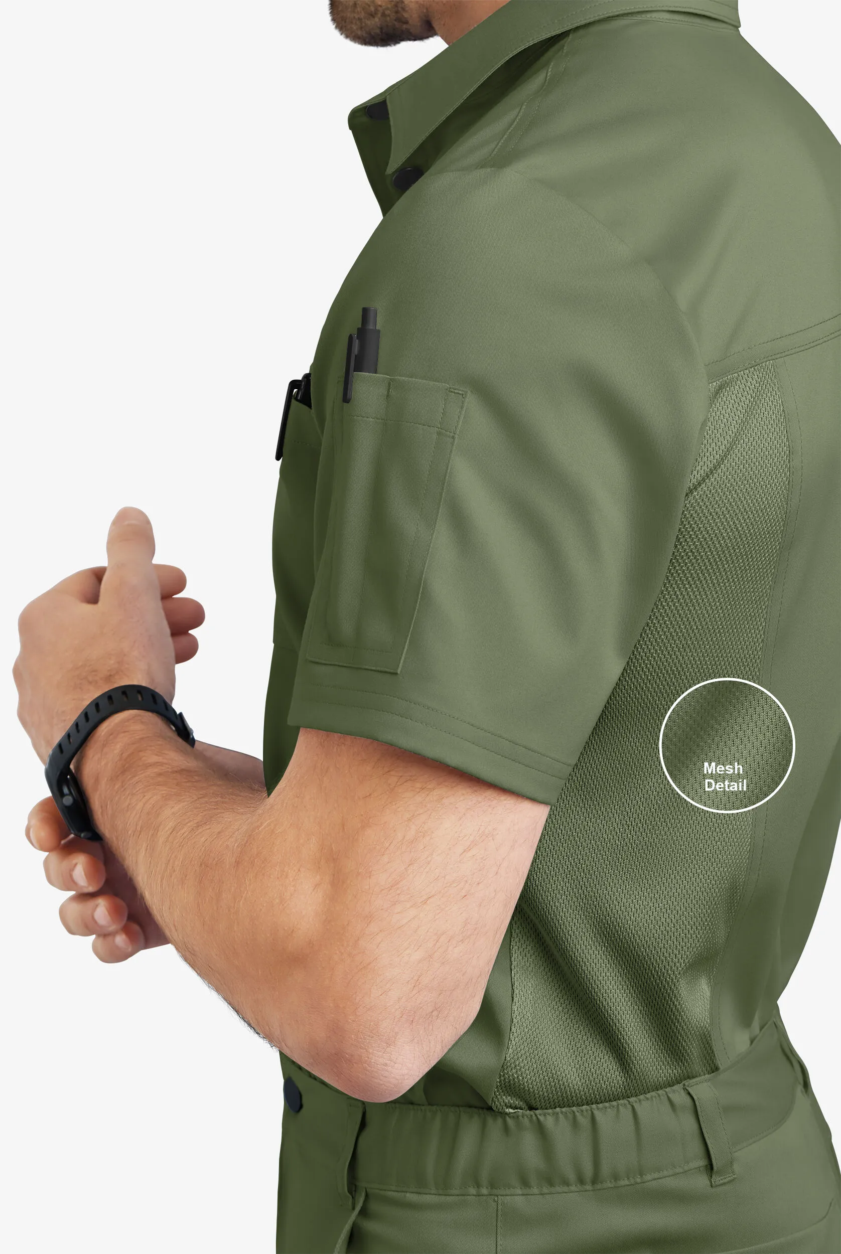 Camiseta médica estilo poloUA Advantage STRETCH con paneles de malla y 2 bolsillos para hombre