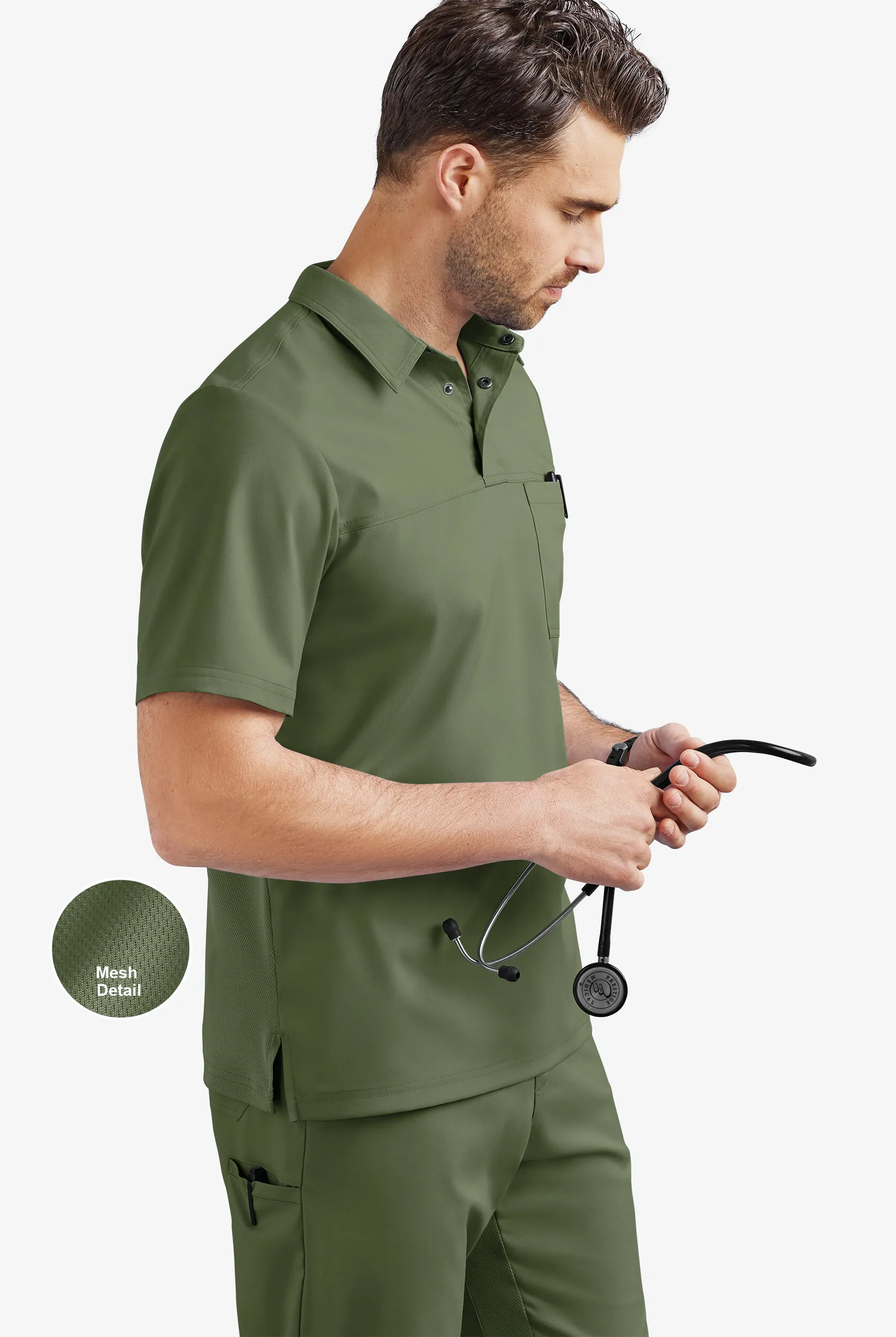 Camiseta médica estilo poloUA Advantage STRETCH con paneles de malla y 2 bolsillos para hombre