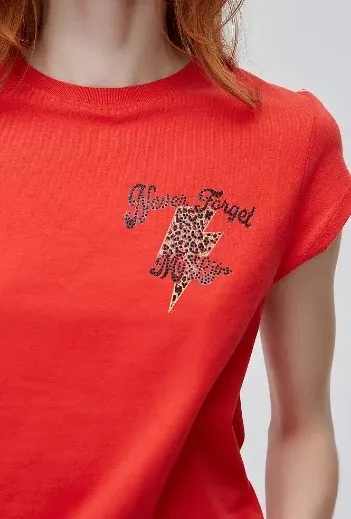 Camiseta roja strass labios