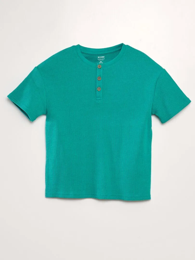 CAMISETA TEXTURIZADA CON CUELLO PANADERO  VERDE