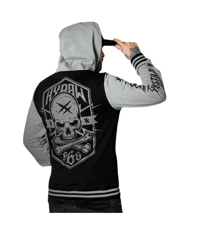 CHAQUETA HOMBRE NEGRA MANGAS GRISES CREMALLERA Y CAPUCHA HOSTILE GREY HYRAW W23M12