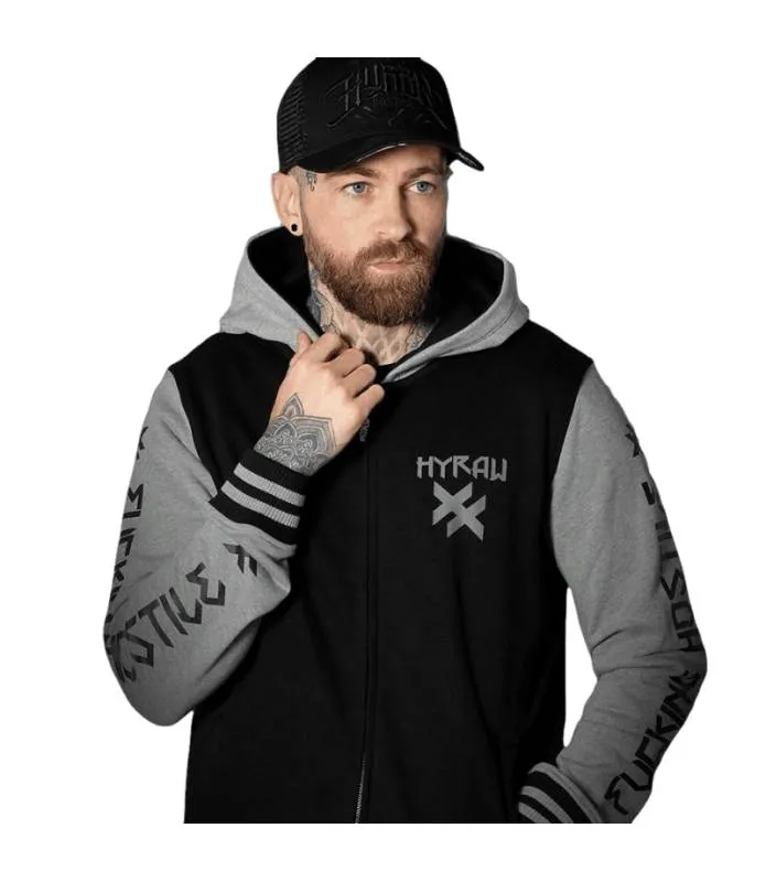 CHAQUETA HOMBRE NEGRA MANGAS GRISES CREMALLERA Y CAPUCHA HOSTILE GREY HYRAW W23M12