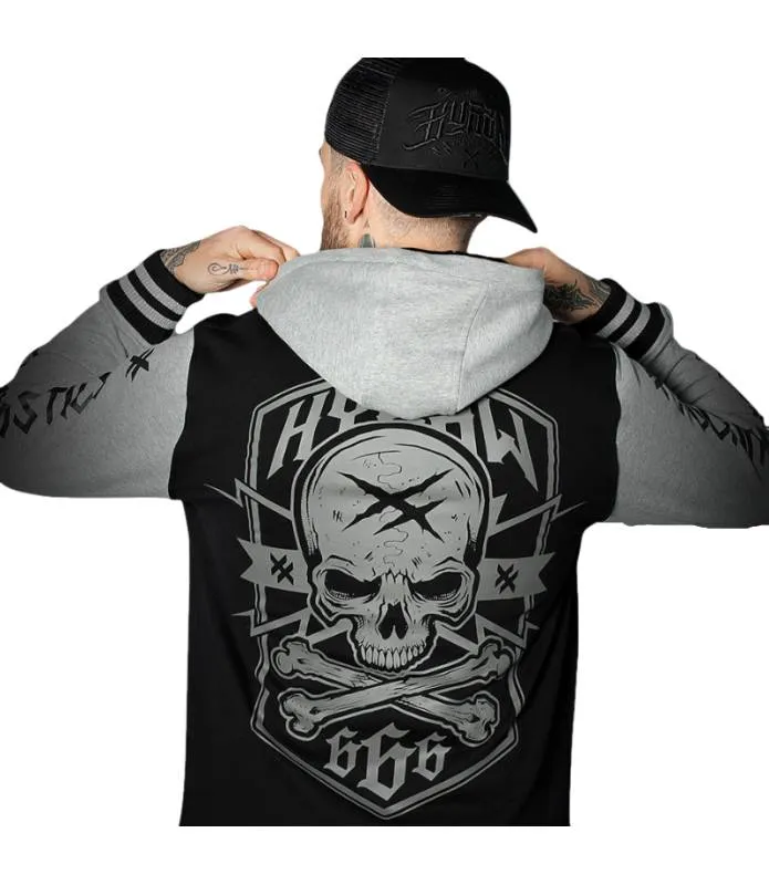 CHAQUETA HOMBRE NEGRA MANGAS GRISES CREMALLERA Y CAPUCHA HOSTILE GREY HYRAW W23M12