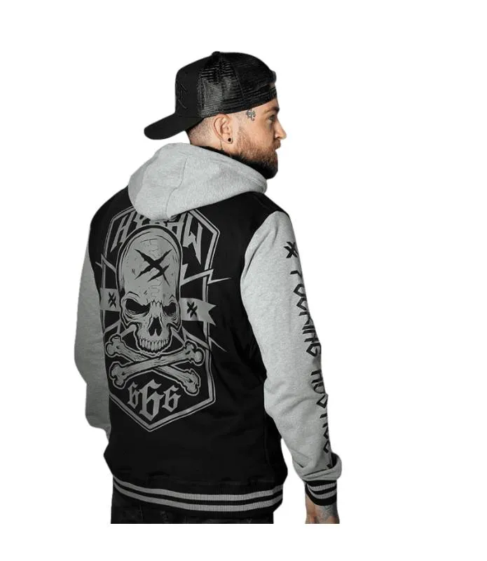 CHAQUETA HOMBRE NEGRA MANGAS GRISES CREMALLERA Y CAPUCHA HOSTILE GREY HYRAW W23M12