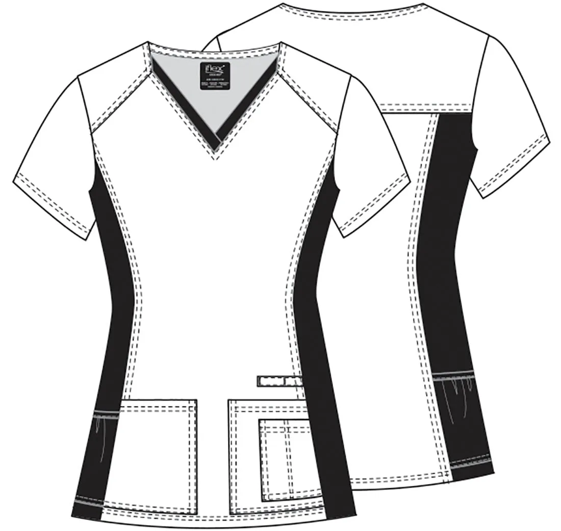 CHEROKEE IFLEX VNECK KNIT PANEL TOP IN LOVELY LLAMAS