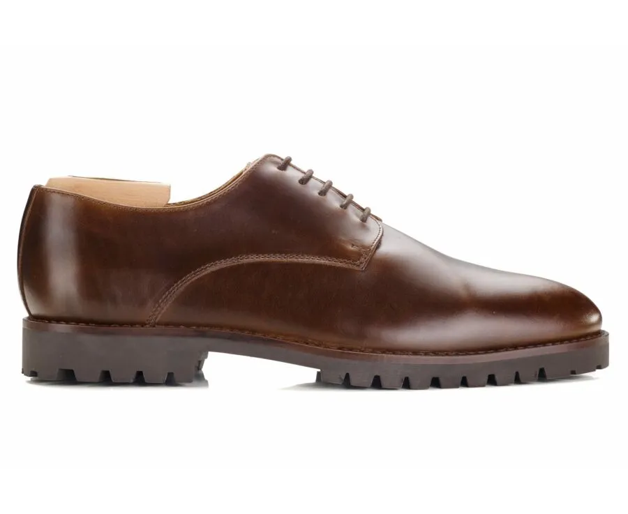 CHOCOLATE DERBY SHOES  RUBBER OUTSOLE  BUSHEY GOMME