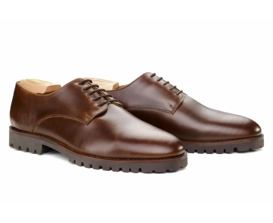 CHOCOLATE DERBY SHOES  RUBBER OUTSOLE  BUSHEY GOMME