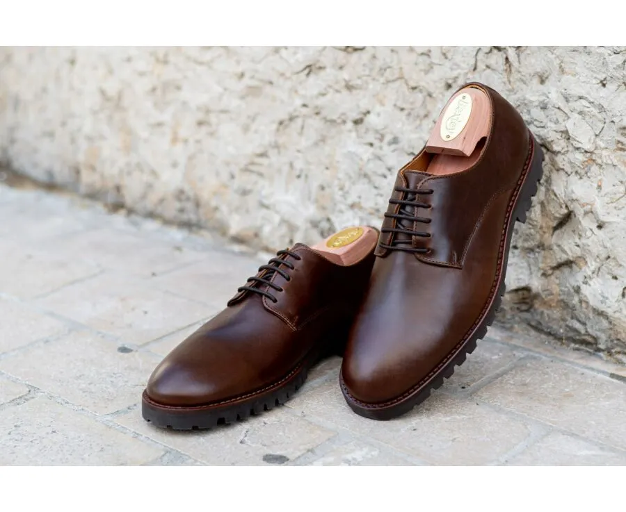 CHOCOLATE DERBY SHOES  RUBBER OUTSOLE  BUSHEY GOMME