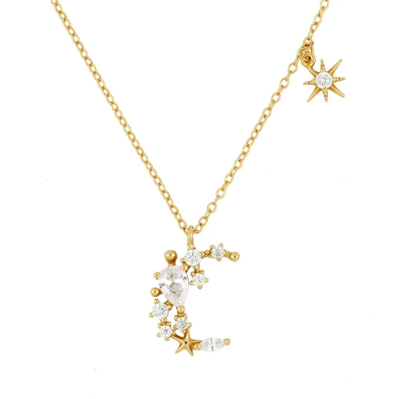 Collar en plata de Ley Luna Brillante Gold