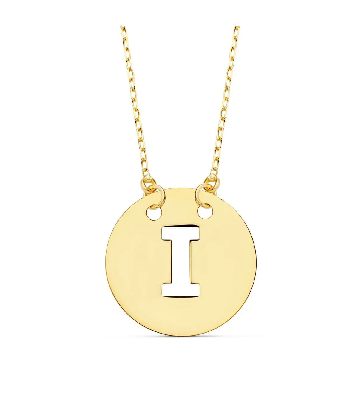 Collar letra I inicial oro amarillo 18k 42cm