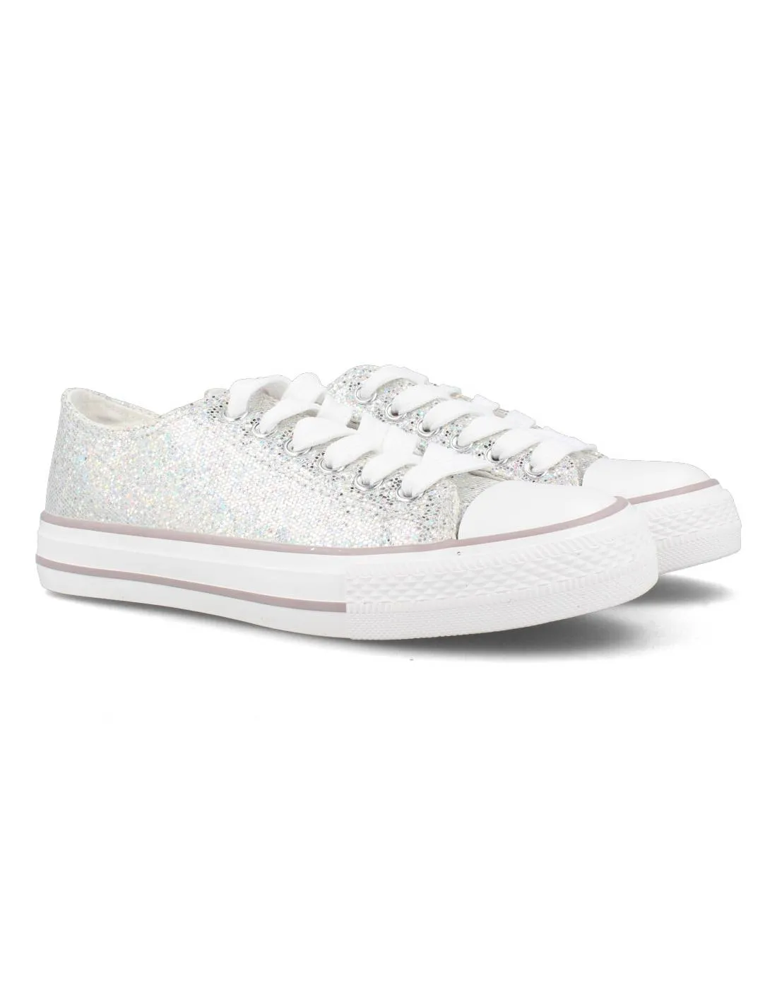 CONGUITOS  ZAPATILLAS GLITTER PLATA CORDONES