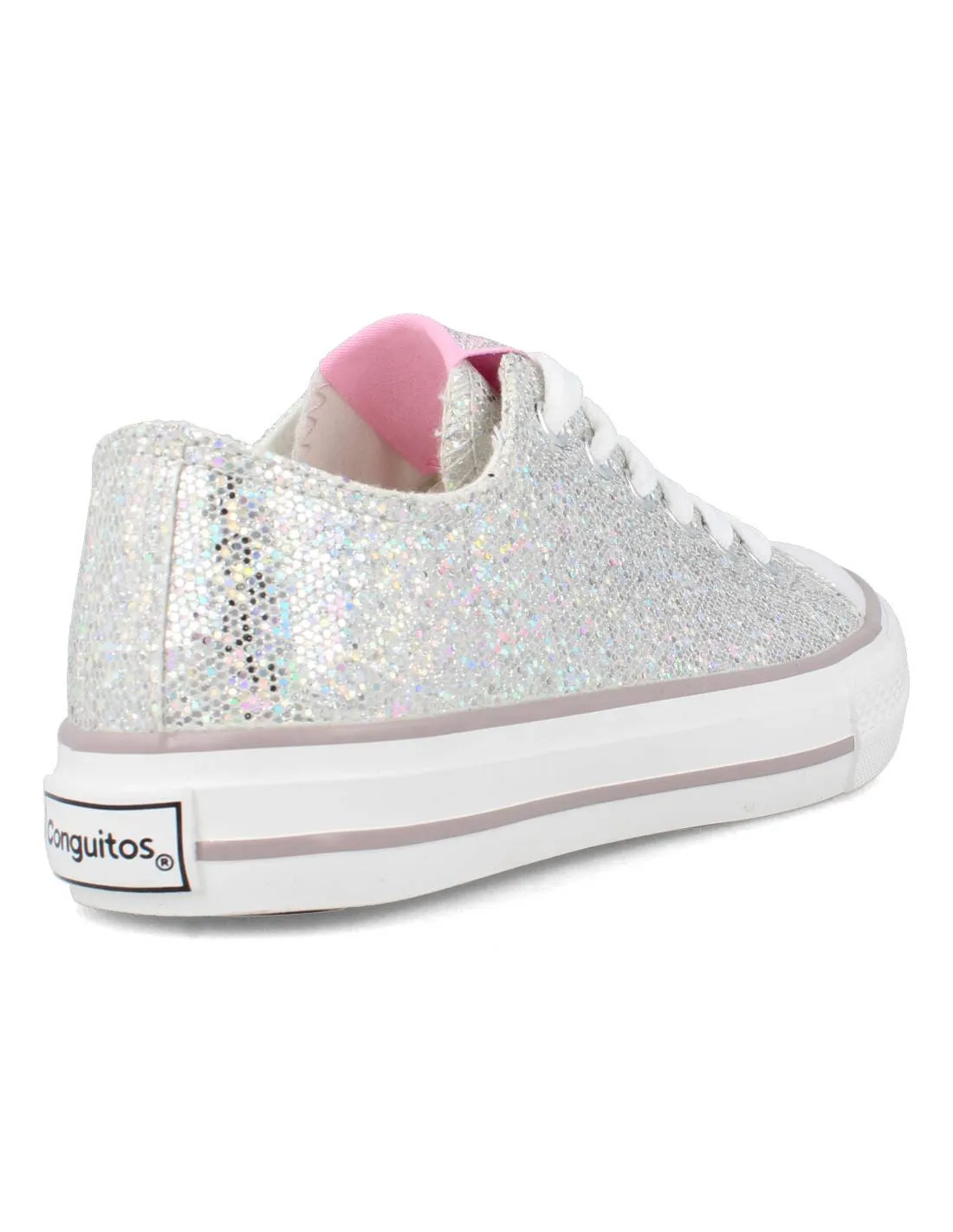 CONGUITOS  ZAPATILLAS GLITTER PLATA CORDONES