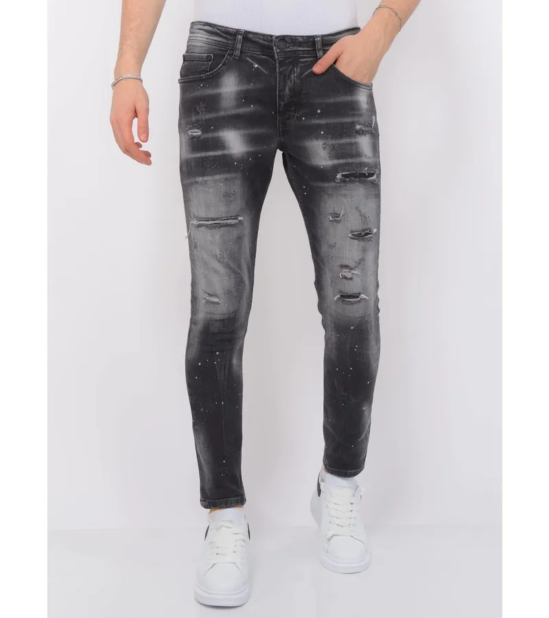 DISTRESSED JEANS STONEWASH HOMBRE SLIM FIT 1087  NEGRO