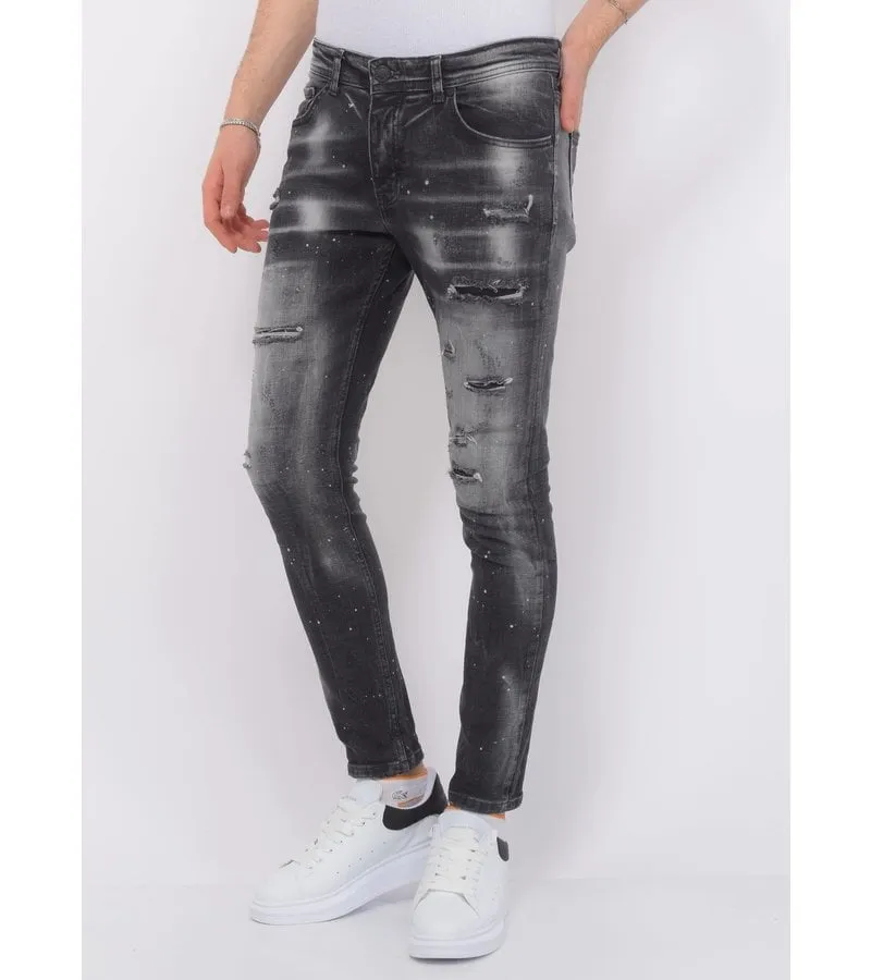 DISTRESSED JEANS STONEWASH HOMBRE SLIM FIT 1087  NEGRO