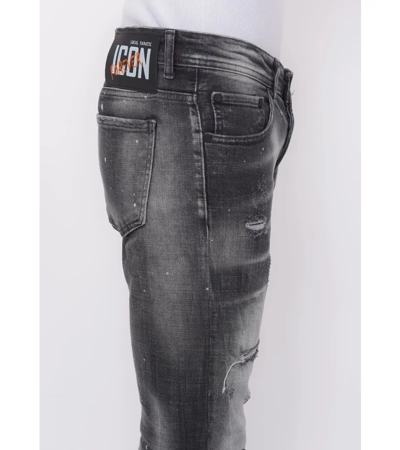 DISTRESSED JEANS STONEWASH HOMBRE SLIM FIT 1087  NEGRO