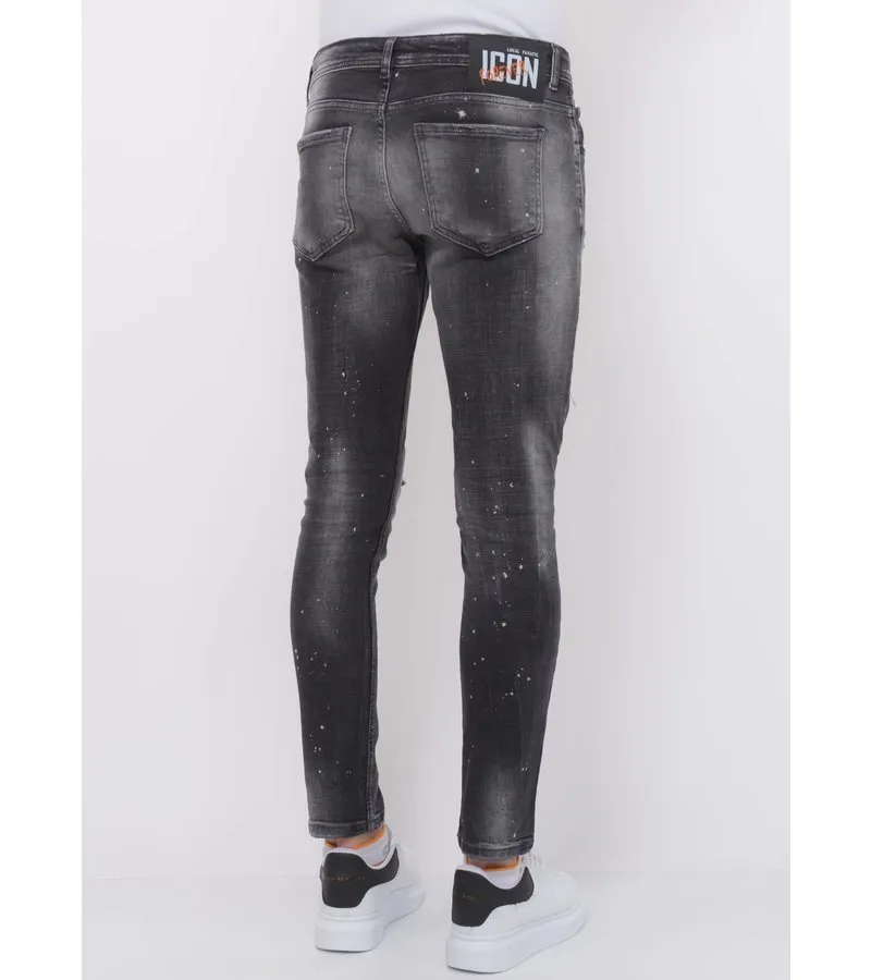DISTRESSED JEANS STONEWASH HOMBRE SLIM FIT 1087  NEGRO