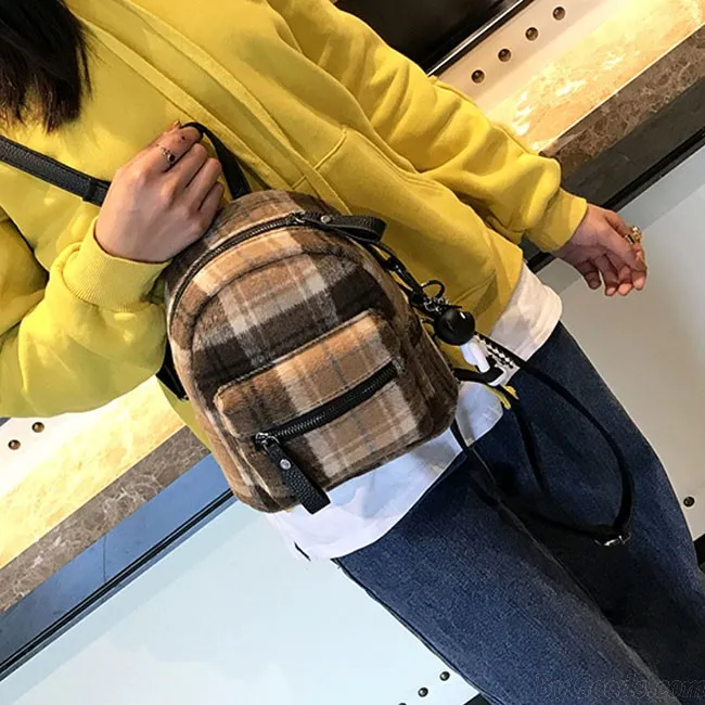 Elegant Student Chic lattice School Bag Women Small Backpack