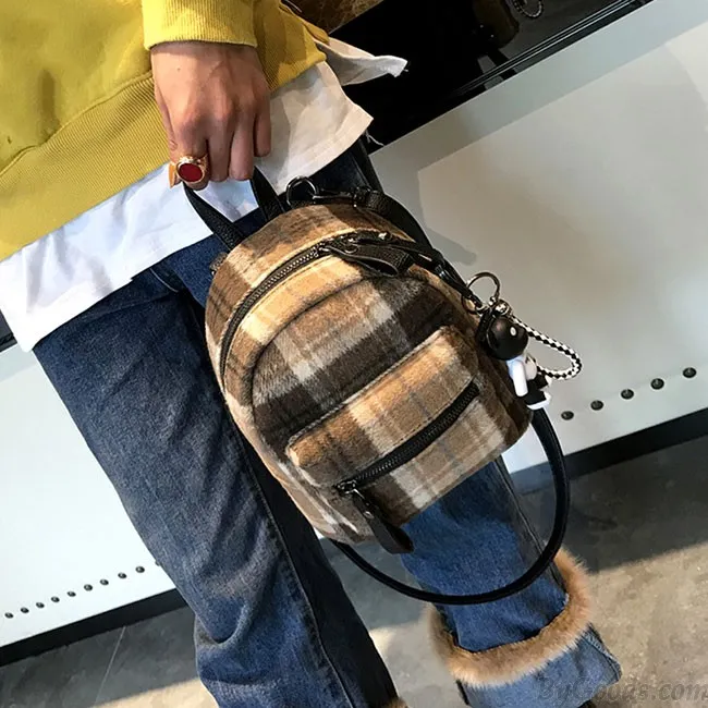 Elegant Student Chic lattice School Bag Women Small Backpack