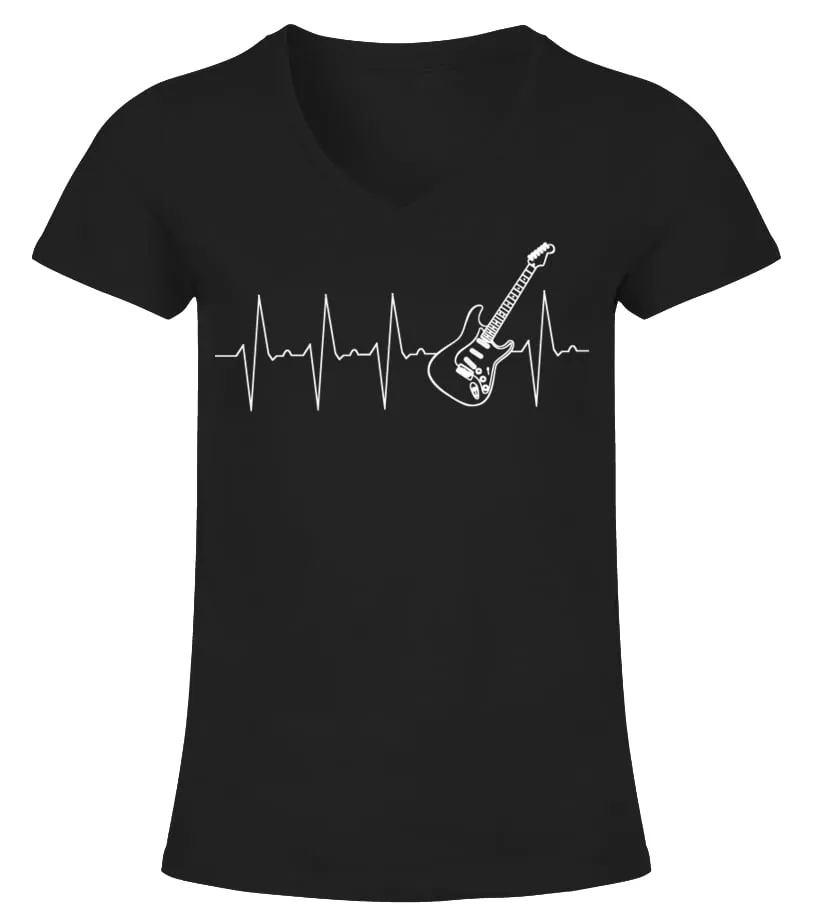 Guitar heartbeat Camiseta cuello pico Mujer