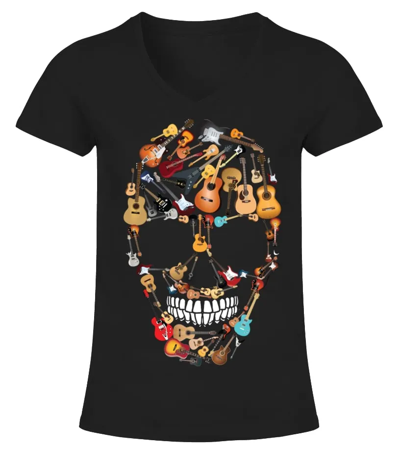 Guitar Skull Camiseta cuello pico Mujer