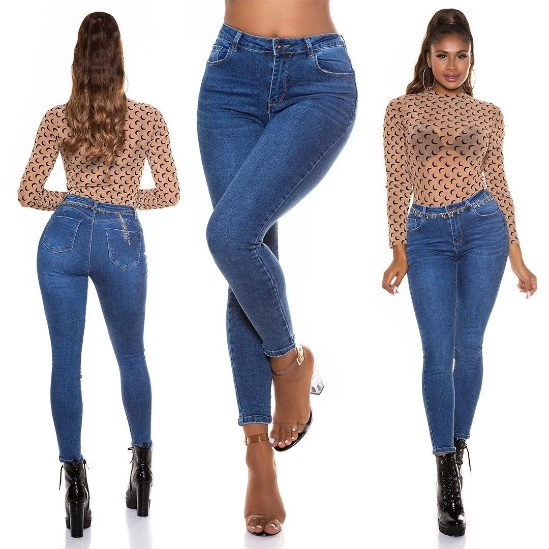 Jean ajustado de moda azul 