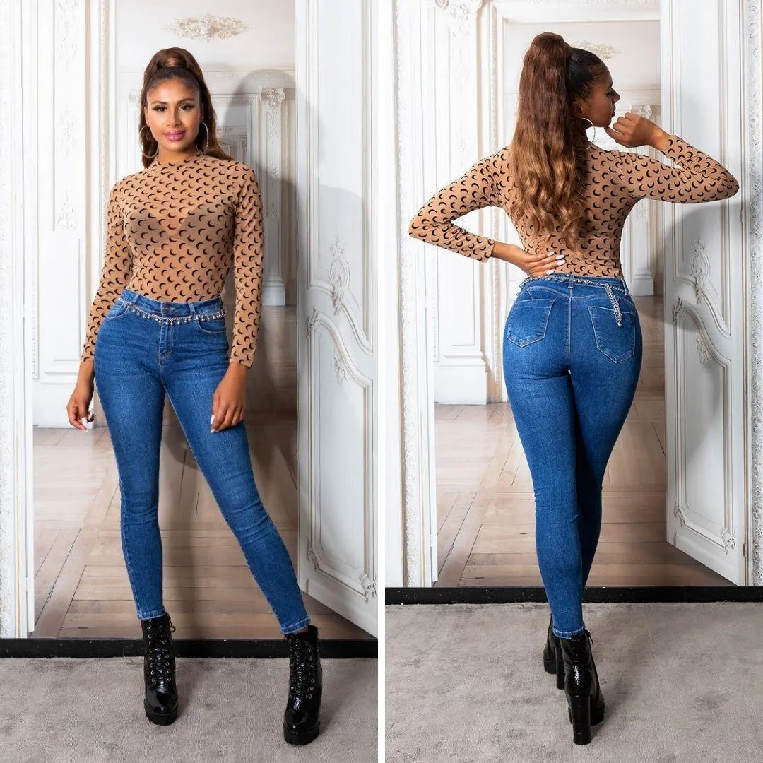 Jean ajustado de moda azul 