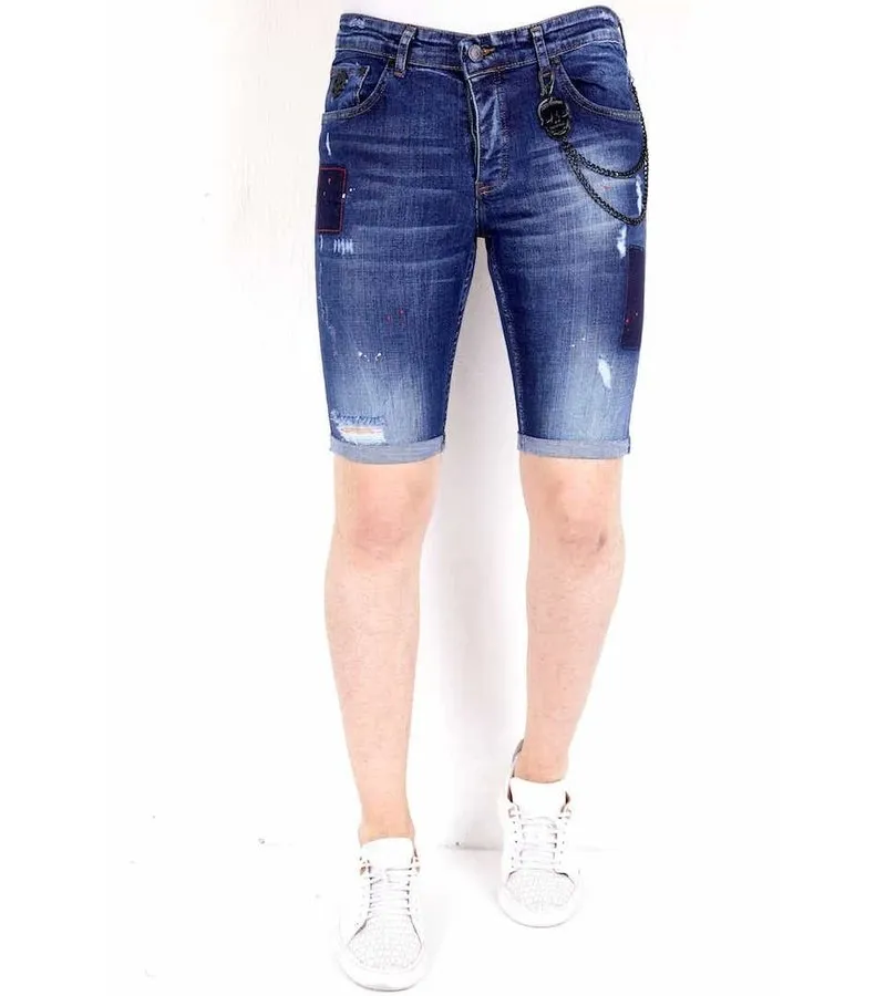 JEANS CORTO CON SALPICADURAS DE PINTURA   1020  AZUL