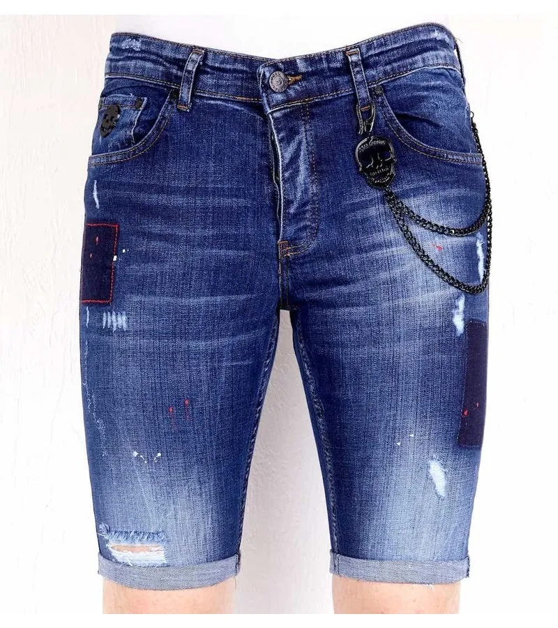 JEANS CORTO CON SALPICADURAS DE PINTURA   1020  AZUL