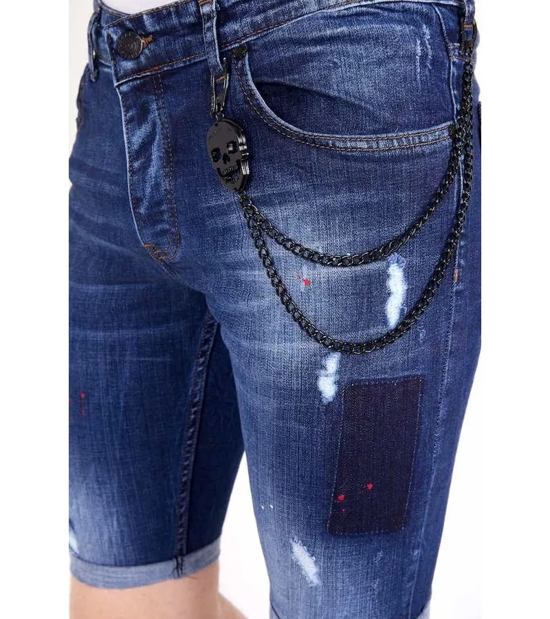 JEANS CORTO CON SALPICADURAS DE PINTURA   1020  AZUL