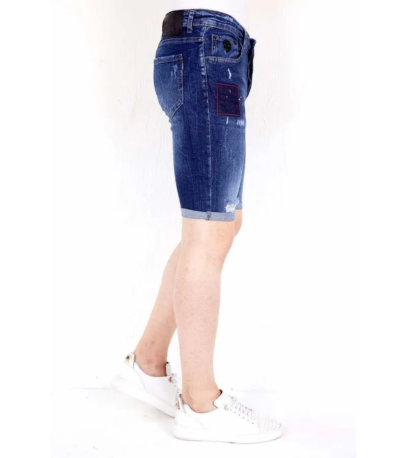 JEANS CORTO CON SALPICADURAS DE PINTURA   1020  AZUL