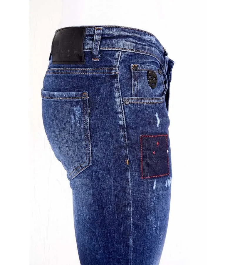 JEANS CORTO CON SALPICADURAS DE PINTURA   1020  AZUL