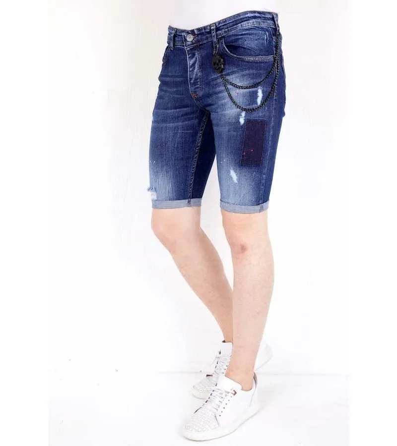 JEANS CORTO CON SALPICADURAS DE PINTURA   1020  AZUL
