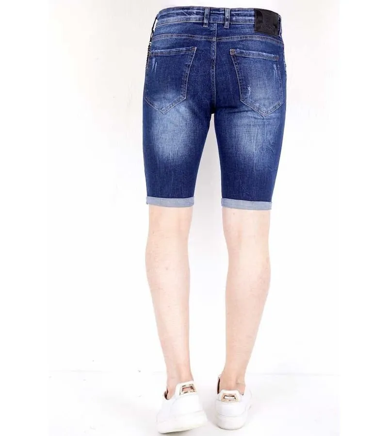 JEANS CORTO CON SALPICADURAS DE PINTURA   1020  AZUL