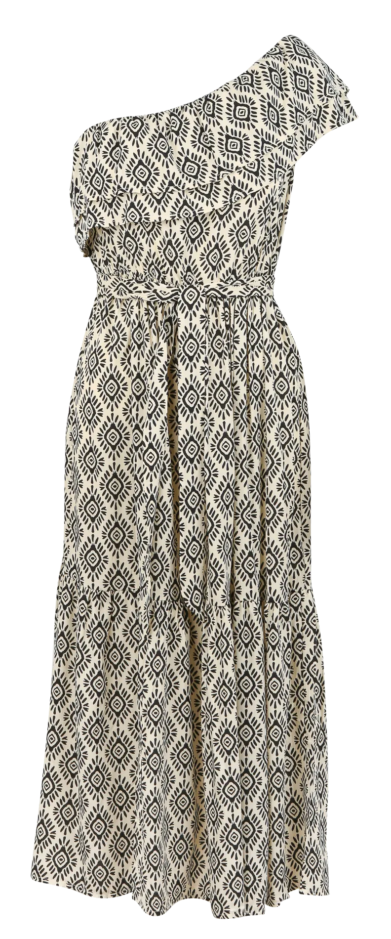 KARL MARC JOHN ROXIE  VESTIDO MIDI CUELLO BARCO ESTAMPADO DE ALGODóN EN NEGRO