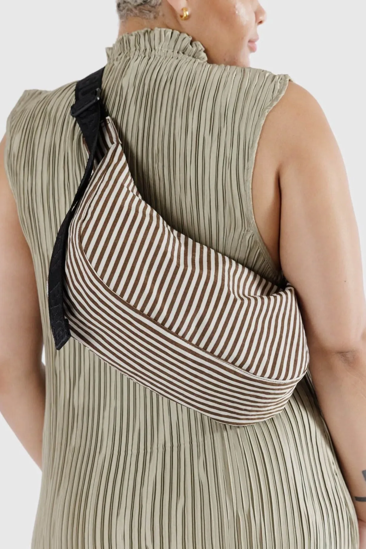 Medium Nylon Crescent Bag in Brown Stripe