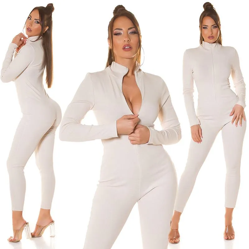 Mono ajustado beige con cremallera