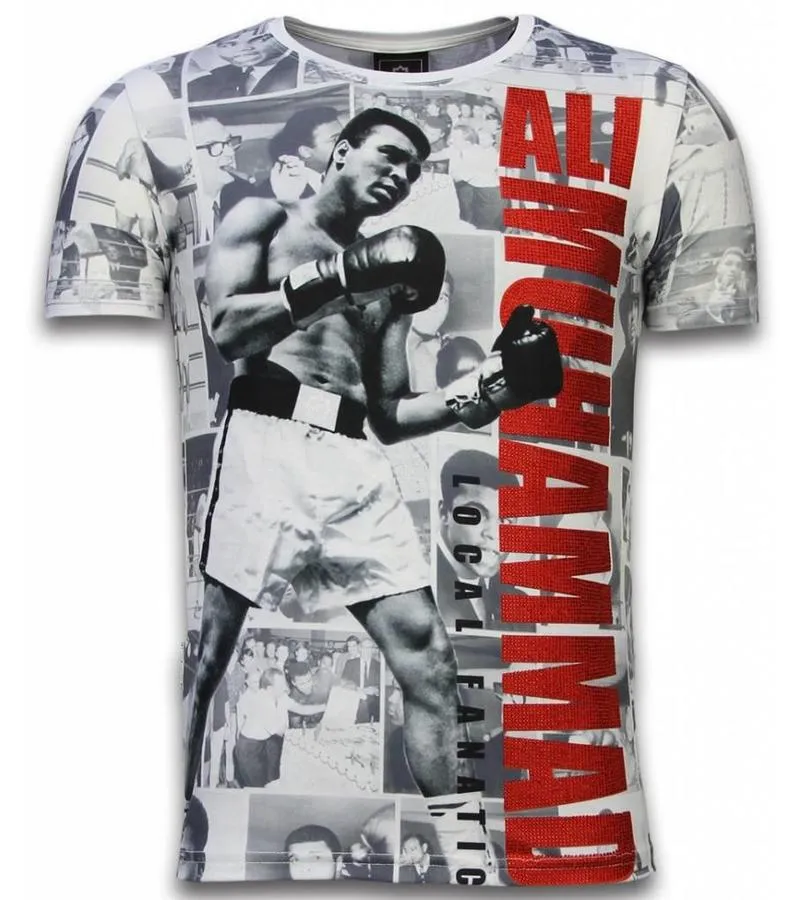 MUHAMMAD PHOTOCOLLAGE  DIGITAL RHINESTONE CAMISETAS PERSONALIZADAS  BLANCO