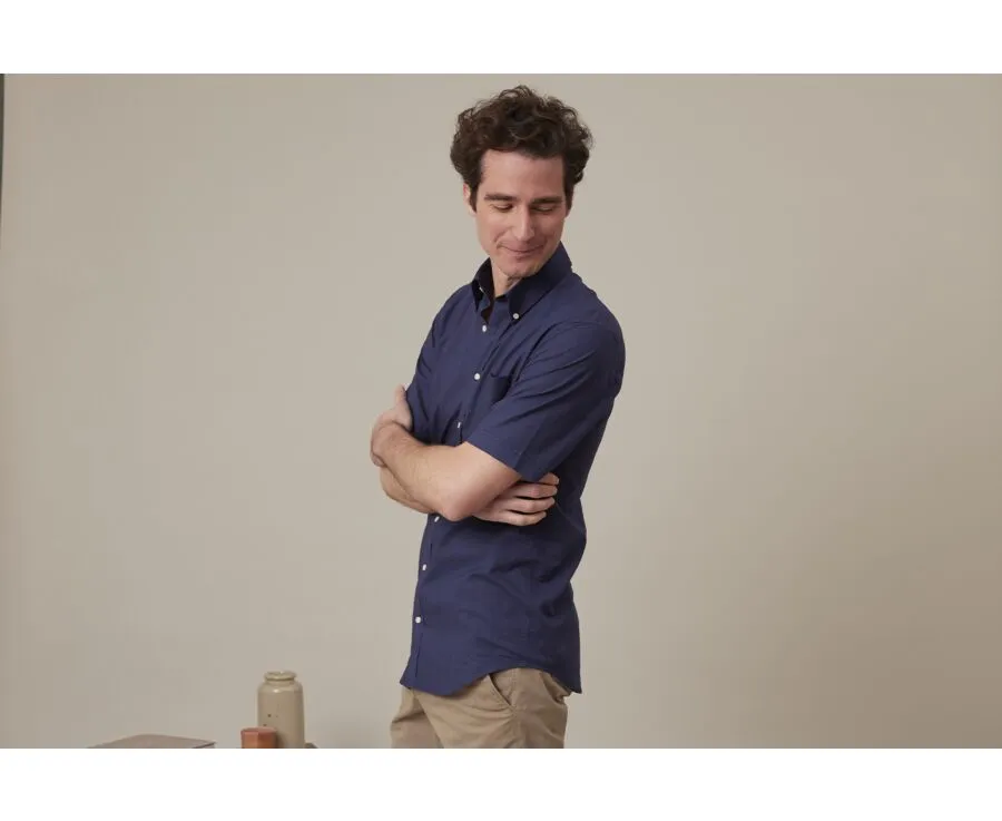 NAVY COTTON LINEN SHIRT  CHEST POCKET  COLTEN MC